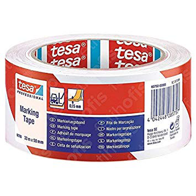 Tesa ταινια σημανσης 33mx50mm κοκκινη/λευκη