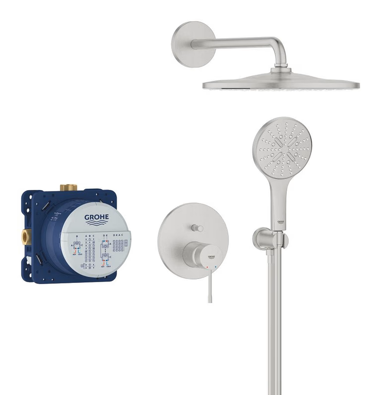 Grohe concealed shower mixer set with rainshower mono 310 supersteel-null