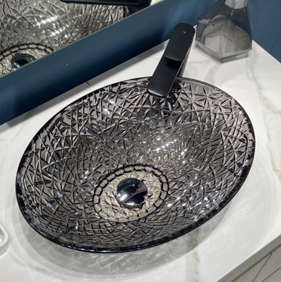 Black electroplate glass art basin 500x355x155mm, , medium