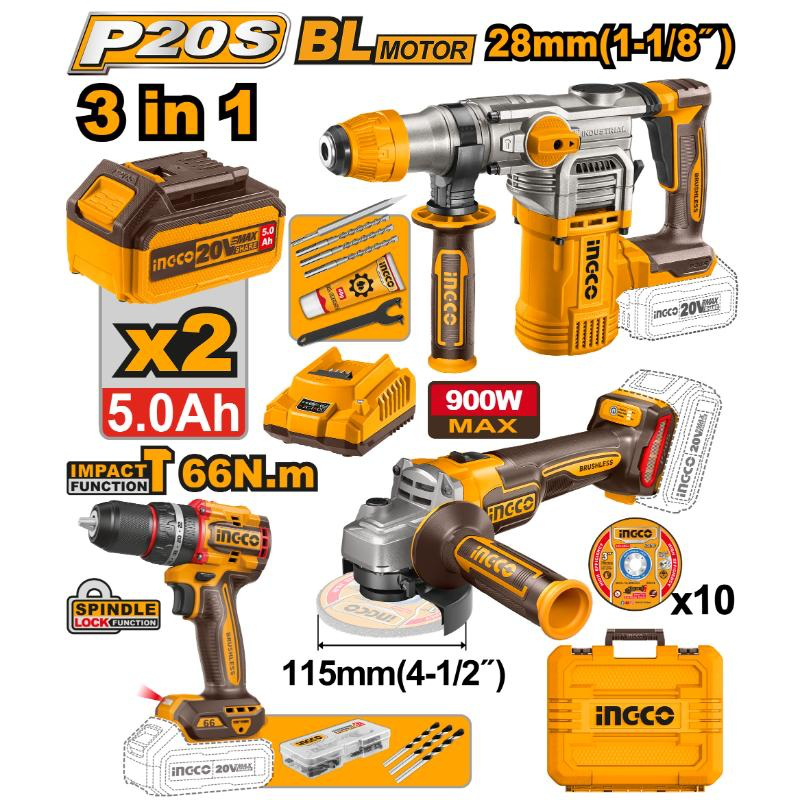 Product image: Ingco cosli241183e cordless 3pcs combo kit 20v, , medium-null