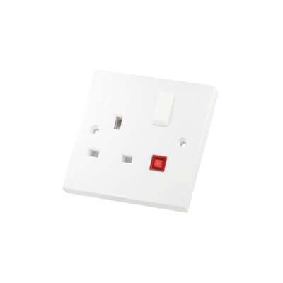 Wall socket 13a with 1 gang with a lamp white