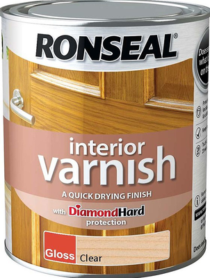 Ronseal&reg; interior varnish quick drying diamond hard - gloss clear 0.75l, , medium