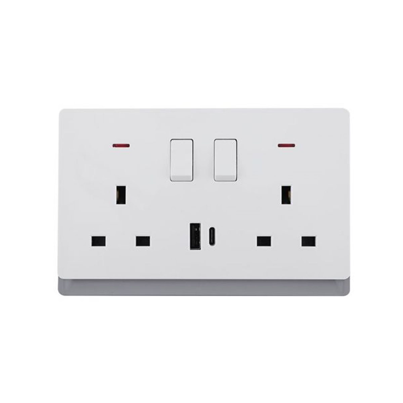 Swe wall socket switch 2g with neon sp 13a + type a c 2.1a USB single pole-null