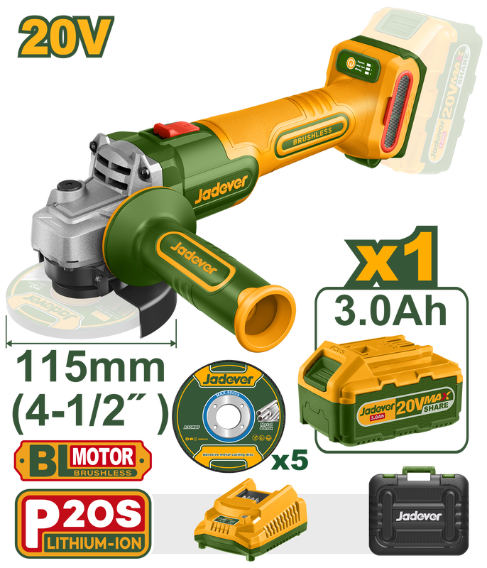 Cordless angle grinder 20v jadever, , medium-null