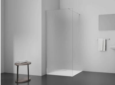 Walk-in shower door clear glass chrome fluted glass