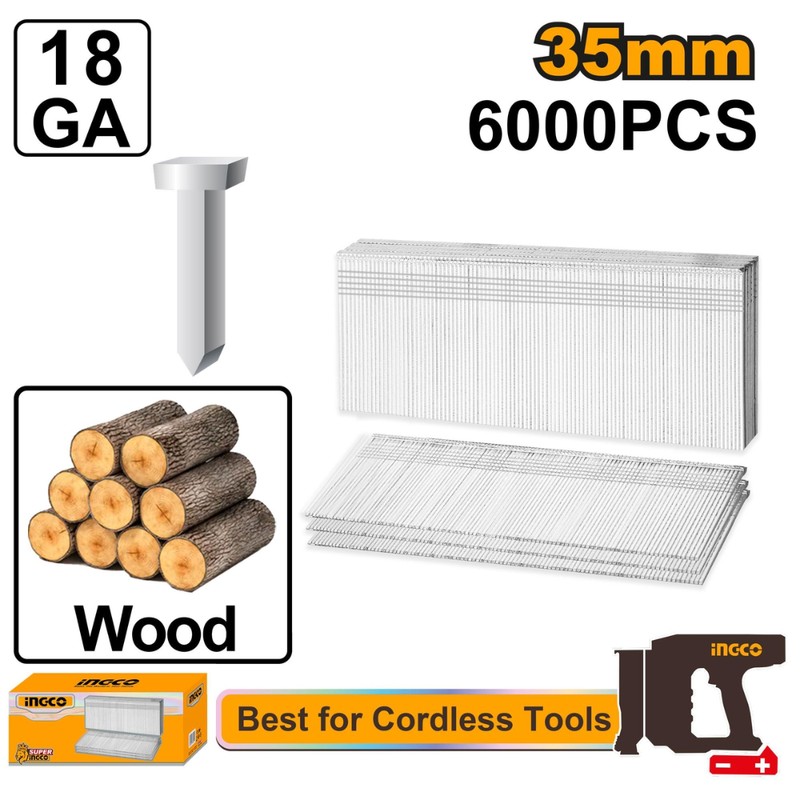 Ingco σετ 6000τμχ brad καρφάκια 35mm συμβατά με cbnli3505 / 3508 / 5005 / 5008 / 2005 / 2008, , medium-null