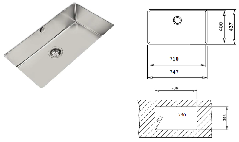 Kitchen sink  74.7x40x19.5cm, , medium-null