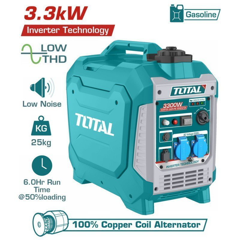 Product image: Total επαγγελματική ηλεκτρογεννήτρια βενζίνης inverter 3.300w για σταθερή & αξιόπιστη παροχή ρεύματος, , medium-null