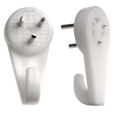 Plastic wall hook 15mm with 3 nails white (4pcs)