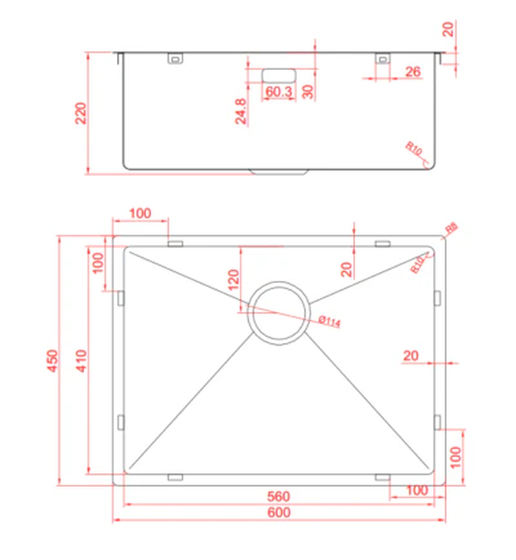 Brushed gunmetal black undermount kitchen sink 60x45x22cm image number null