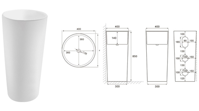 Ri lone freestanding washbasin white matte 400x400x850, , medium