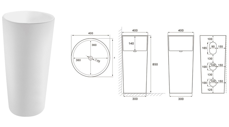 Ri lone freestanding washbasin white matte 400x400x850, , medium-null