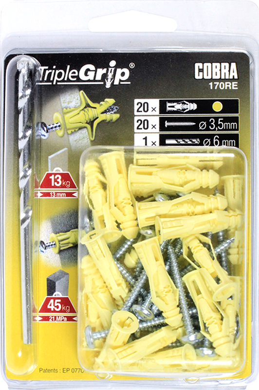 Cobra 170re triple-grip 3.5mm yellow (+ screws+ drill bit)  20pcs, , medium-null