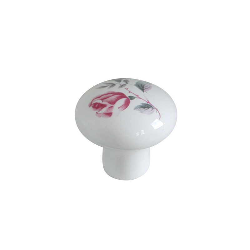 Furniture knob b beauty &oslash;35x32mm ceramic white with roses-null