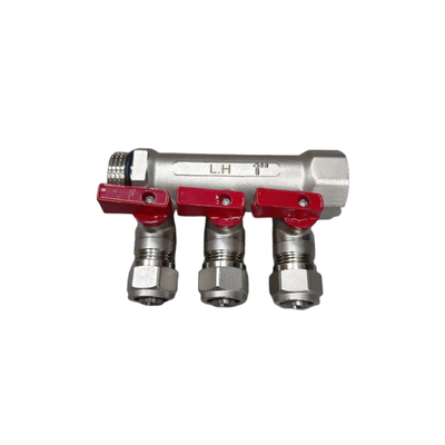 Manifor with ball valve 1''x6 valves red, Red, medium