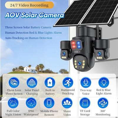 Ls vision aov ls-aov04-4g-eu 3k three-lens three-screen ptz solar outdoor camera black, , medium