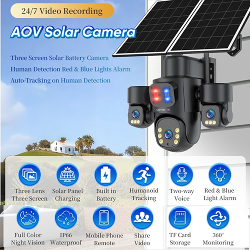 Ls vision aov ls-aov04-4g-eu 3k three-lens three-screen ptz solar outdoor camera black, , medium-null