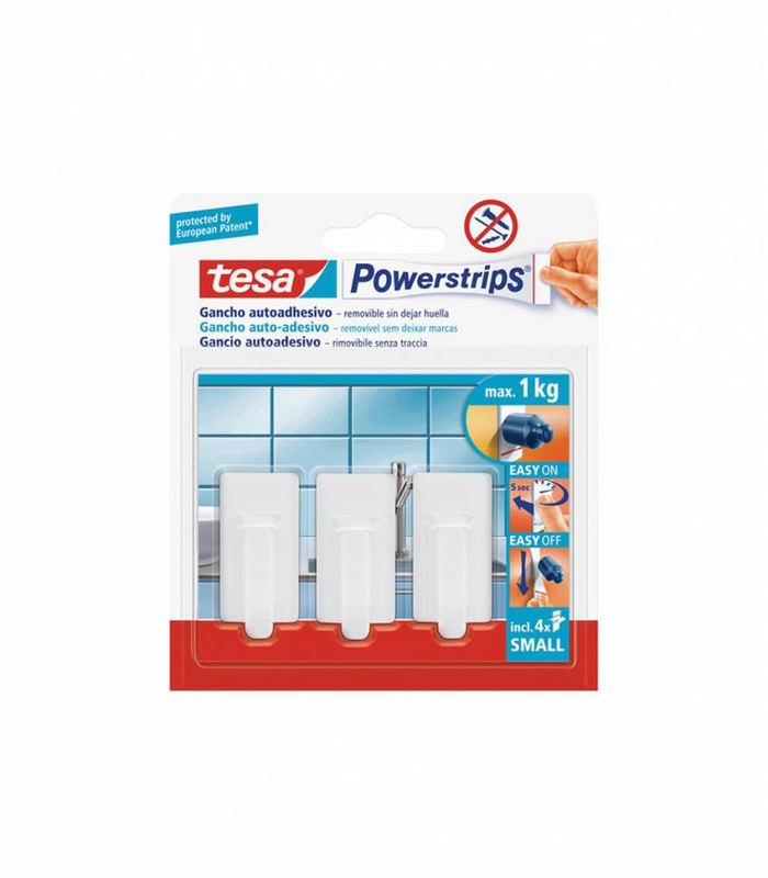 Product image: Tesa self-ashesive hooks white 3pcs small rectangular (1.4cmx3.4cm), , medium-null
