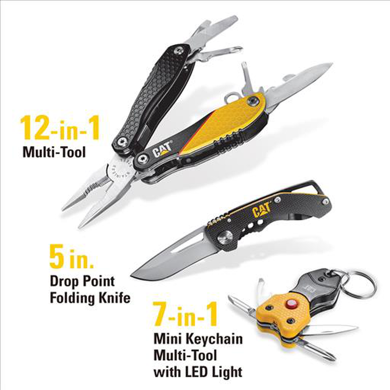 Cat 105967 mini 3pcs multi tool , knife and keychain  black / yellow, , medium-null
