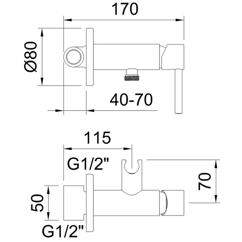 Toubkal brushed gunmetal concealed 2-way single-lever shower 1 function shattaf, , medium-null