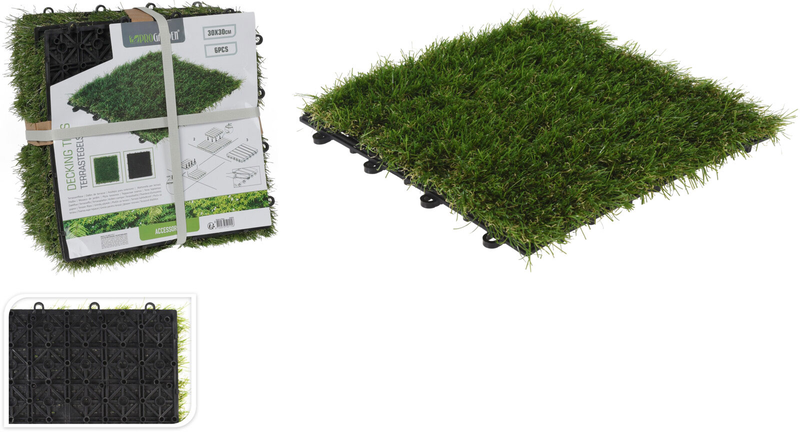 Decking tile set 6pcs pp grass 30x30cm, , medium-null