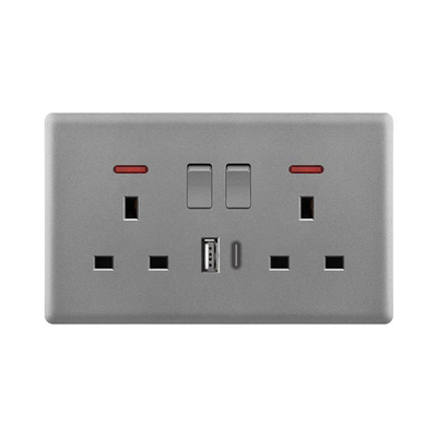 Powerlink accessories 13a dp bs &delta;&iota;&pi;&lambda;&eta; &pi;&rho;&iota;&zeta;&alpha; &mu;&epsilon; &phi;&omega;&tau;&iota;&zeta;&omicron;&mu;&epsilon;&nu;&omicron; neon + USB a + type c 5v 2100ma &sigma;&kappa;&omicron;&upsilon;&rho;&omicron; &gamma;&kappa;&rho;&iota;&zeta;&omicron; &mu;&alpha;&tau;, , medium
