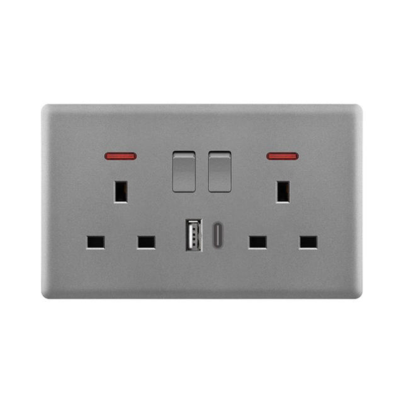 Powerlink accessories 13a dp bs &delta;&iota;&pi;&lambda;&eta; &pi;&rho;&iota;&zeta;&alpha; &mu;&epsilon; &phi;&omega;&tau;&iota;&zeta;&omicron;&mu;&epsilon;&nu;&omicron; neon + USB a + type c 5v 2100ma &sigma;&kappa;&omicron;&upsilon;&rho;&omicron; &gamma;&kappa;&rho;&iota;&zeta;&omicron; &mu;&alpha;&tau;, , medium-null