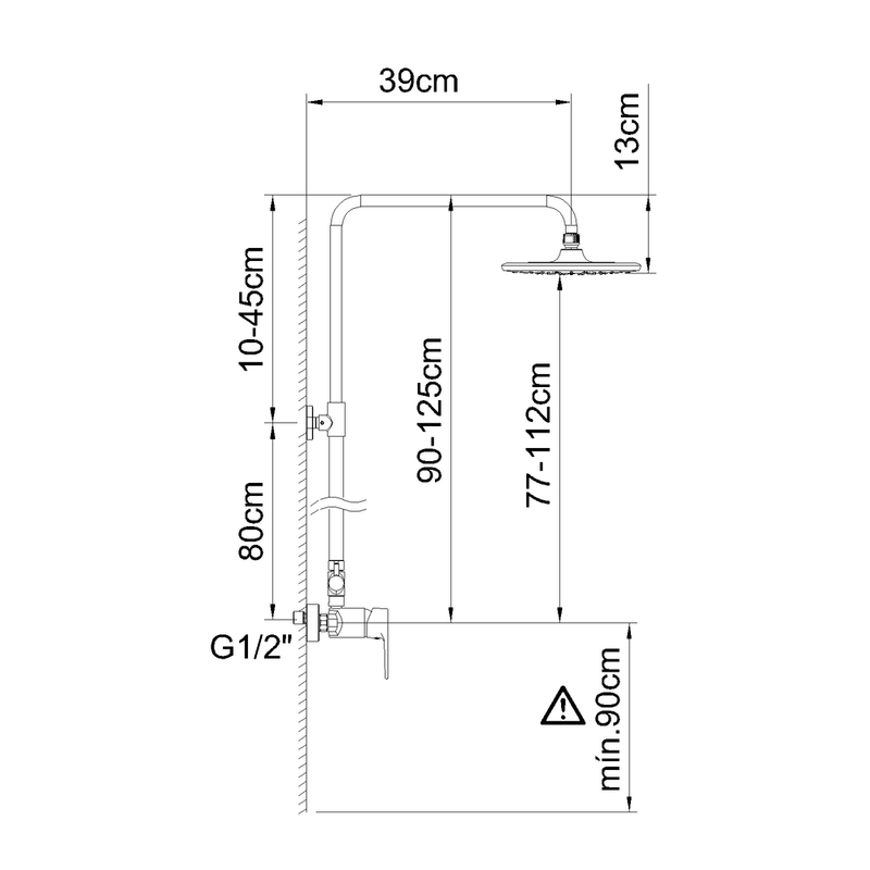 Go!2 black matte extentable wall shower set mixer, , medium-null
