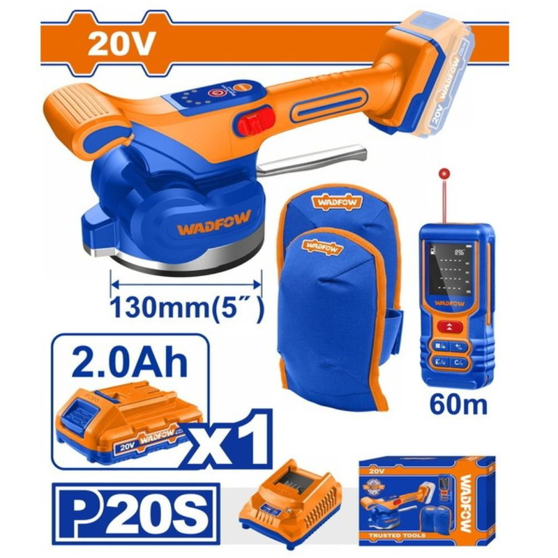Product image: Wadfow σετ δονητικό πλακιδίων μπαταρίας 20v, λέιζερ μέτρησης, επιγονατίδες με1 μπαταρία 2.0 ah & φορτιστή (wad-wos241185), , medium-null