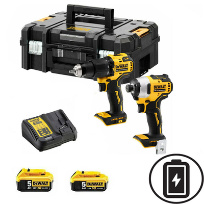 Dewalt dck2062p2t-qw brushless set impact drill & pulsed screwdriver battery 18v xr 5ah, , medium