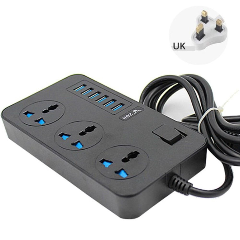 Tb-t09 socket adapter 3 outlet plugs and 6 USB ports - black-null