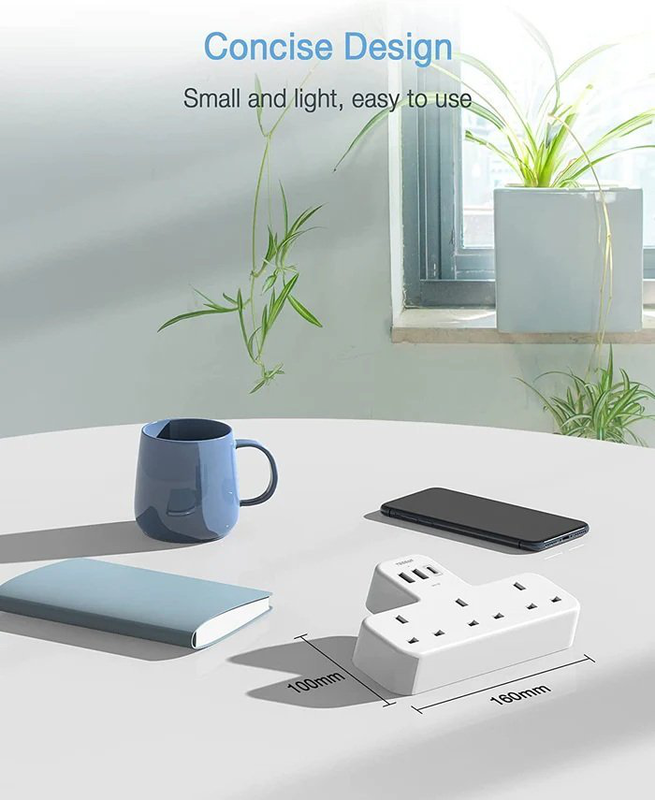 Tessan 3-gang plug through uk charger 2 USB a USB c 13a ts-223-c, , medium-null