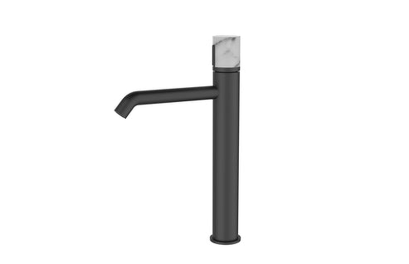 Black basin mixer with white handle marble-null