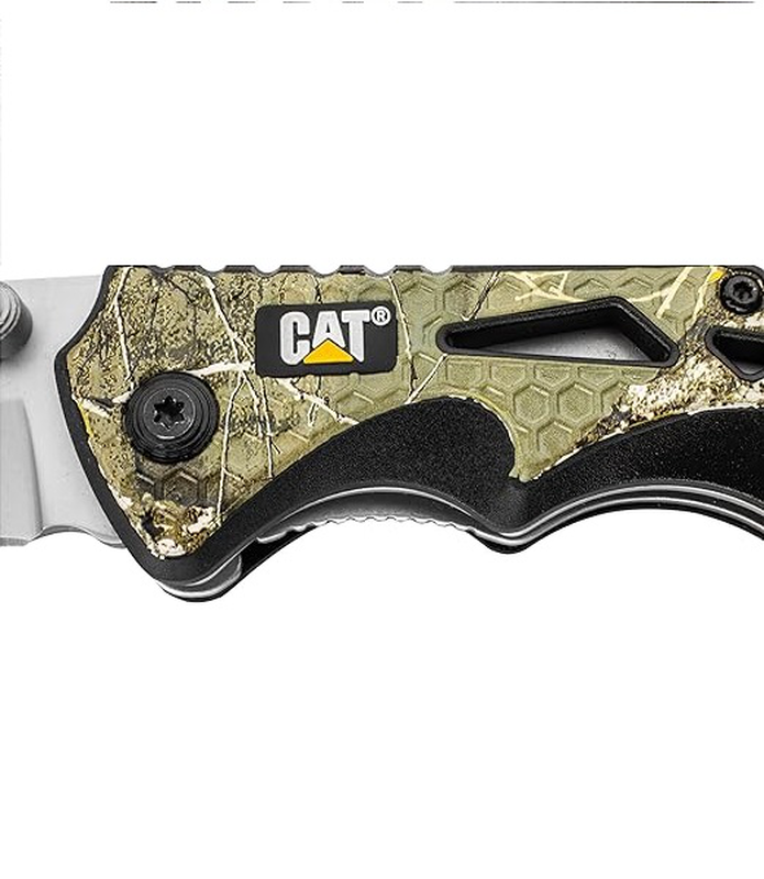 Product image: Cat 107606 19cm drop-point folding knife /glass break/pocket clip real tree camouflage, , medium-null