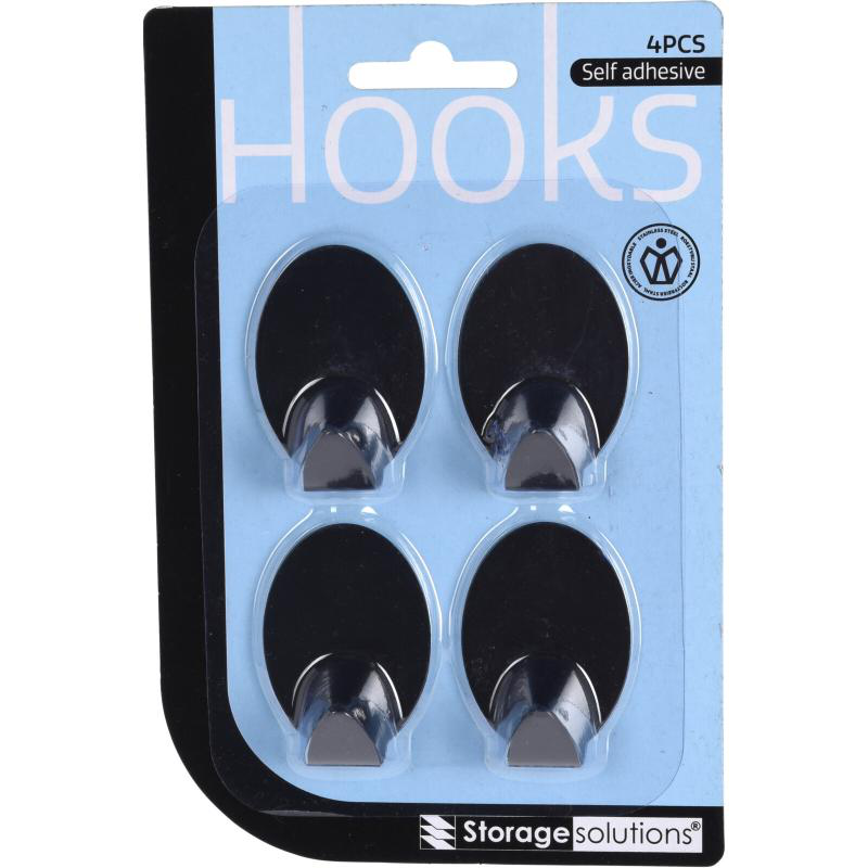 Self adhesive hooks 4pcs black - assorted designs, , medium-null