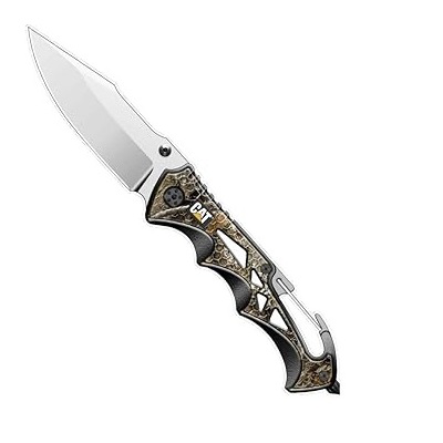 Cat 107606 19cm drop-point folding knife /glass break/pocket clip real tree camouflage, , medium