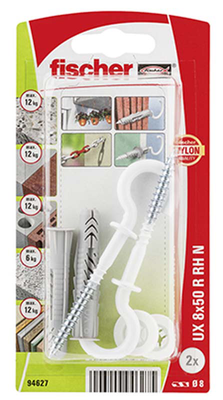 Fischer universal plug ux 8 x 50 r rh with rim and round hook, , medium
