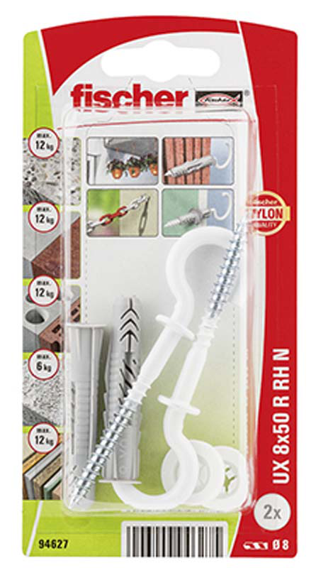Fischer universal plug ux 8 x 50 r rh with rim and round hook, , medium-null