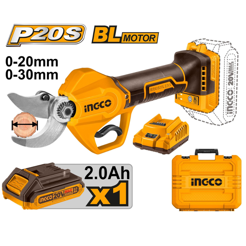 Product image: Ingco σετ ψαλίδι κλαδέματος 20v με μπαταρία και ταχυφορτιστή, , medium-null