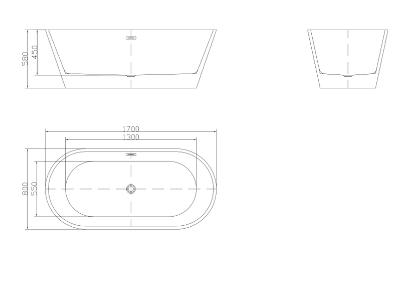 Free standing bathtub white 1700x800x580mm, , medium-null