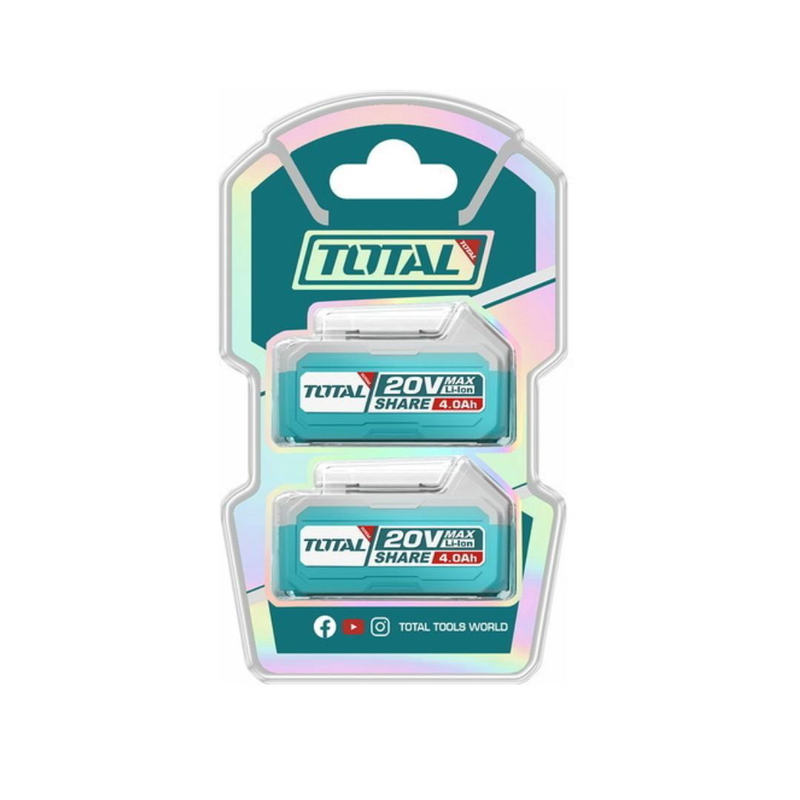 Product image: Total σετ μπαταριών λιθίου 20v 4ah p20s 2 τεμάχια με ένδειξη led (tosli240312e), , medium-null