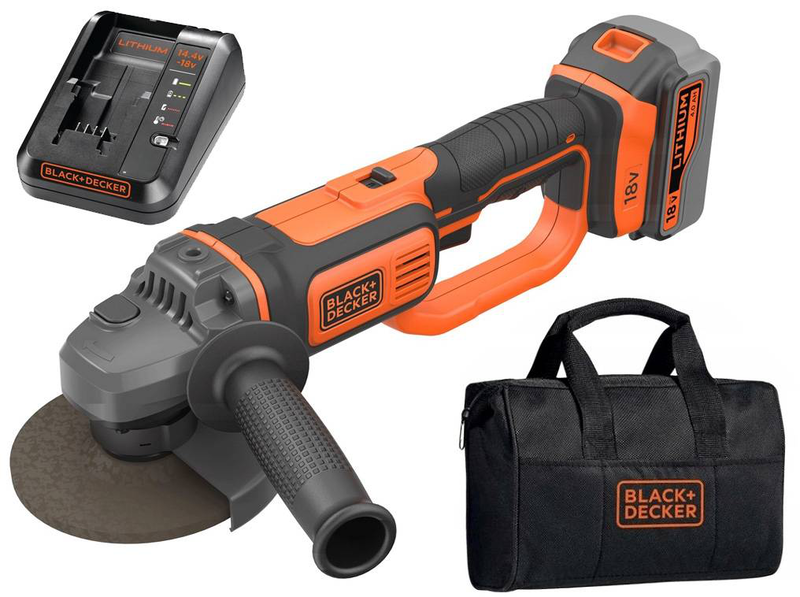 Cordless angle grinder  125mm 18v li-ion with 4.0ah battery - charger & soft bag bcg720m1-qw black&decker, , medium image number null