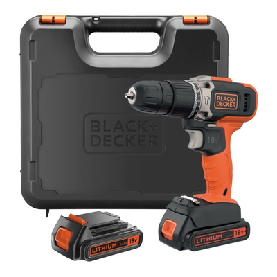 Black & decker σετ κρουστικό δραπανοκατσάβιδο μπαταρίας 18v με 2 μπαταρίες 1.5ah, φορτιστή & βαλιτσάκι μεταφοράς, , medium