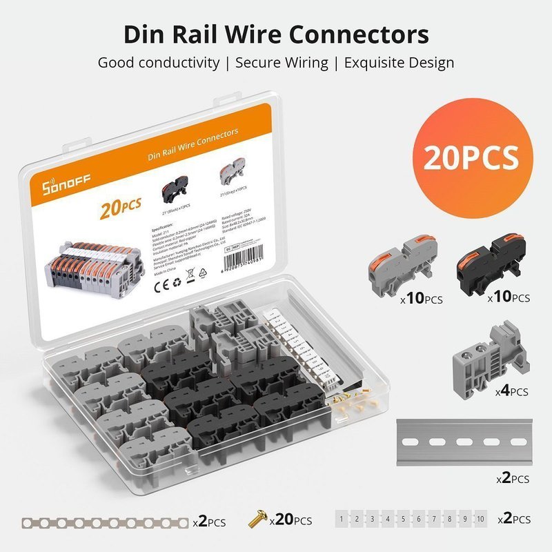 Product image: Sonoff dr din rail 211(din rail wire connectors) 20 pieces, , medium-null