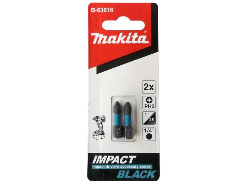 Makita b-63616 impact bit ph2 - 25mm 2pcs, , medium image number null