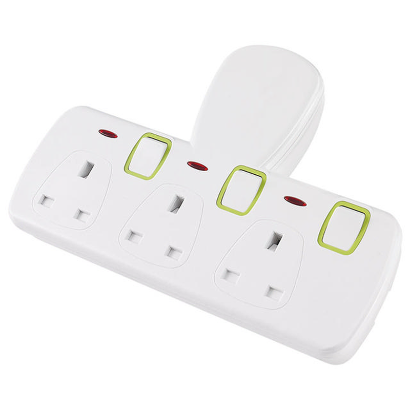 Powerlink 3-way uk socket plug extension with individual switches and neon 13a, , medium-null