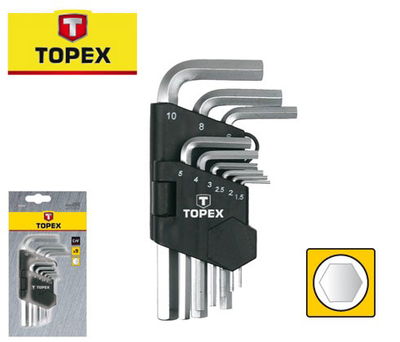 Topex 9pcs allen key crv 1.5-10mm, , medium