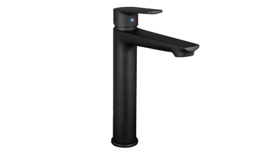 Sprint single lever basin mixer tall with brass pop-up waste black matt, Black, medium