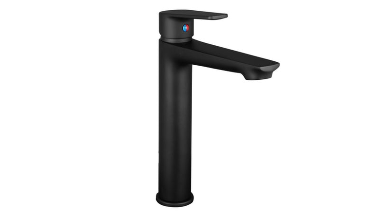Sprint single lever basin mixer tall with brass pop-up waste black matt-null