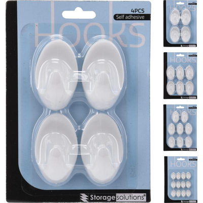 Storage solutions adhesive hooks white - assorted sizes, , medium